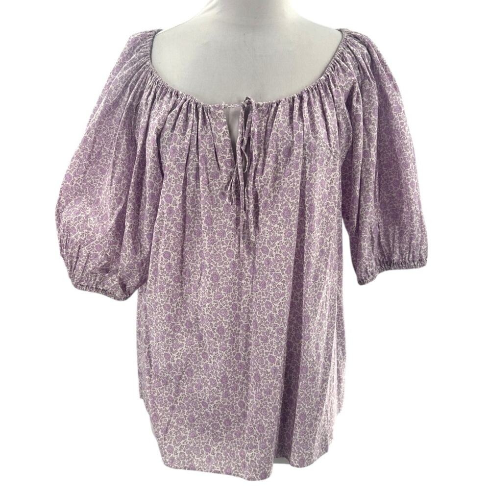 Ann‎ Mashburn Victoria peasant top Liberty floral purple sz S